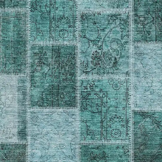 Teal And Charcoal Patchwork Washable Area Rug With UV Protection Photo 3