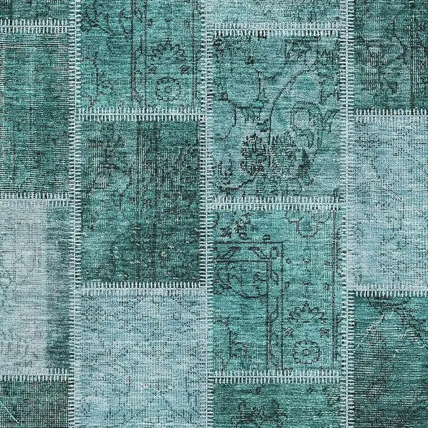 Teal And Charcoal Patchwork Washable Area Rug With UV Protection Photo 3