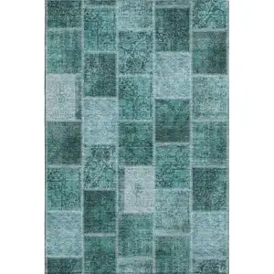 Photo of Teal And Charcoal Patchwork Washable Area Rug With UV Protection