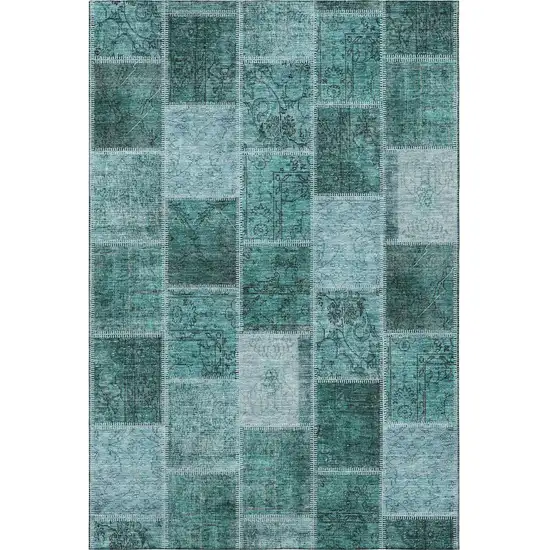 Teal And Charcoal Patchwork Washable Area Rug With UV Protection Photo 4
