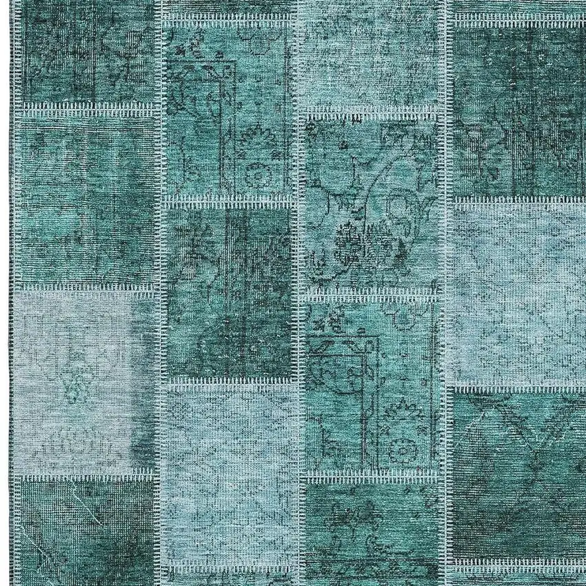 Teal And Charcoal Patchwork Washable Area Rug With UV Protection Photo 4
