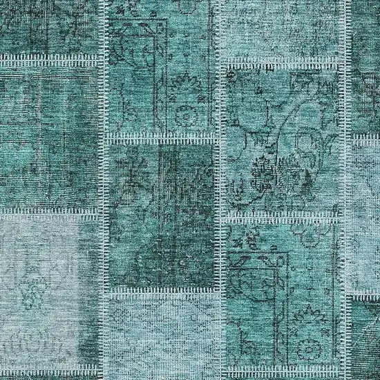 Teal And Charcoal Patchwork Washable Area Rug With UV Protection Photo 3