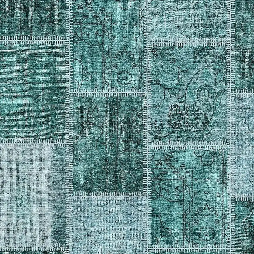 Teal And Charcoal Patchwork Washable Area Rug With UV Protection Photo 3