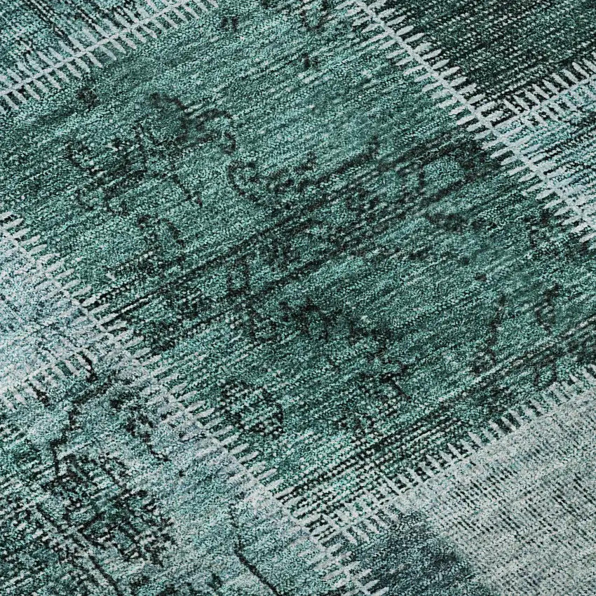 Teal And Charcoal Patchwork Washable Area Rug With UV Protection Photo 9