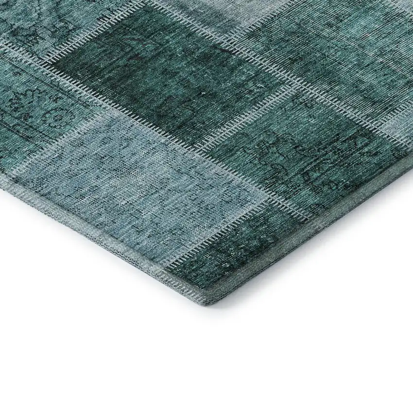 Teal And Charcoal Patchwork Washable Area Rug With UV Protection Photo 7