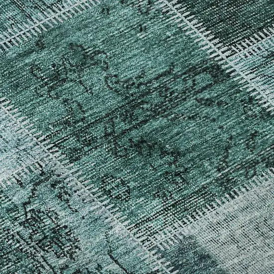Teal And Charcoal Patchwork Washable Area Rug With UV Protection Photo 9