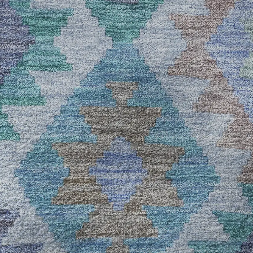 Teal And Charcoal Tribal Washable Area Rug With UV Protection Photo 8