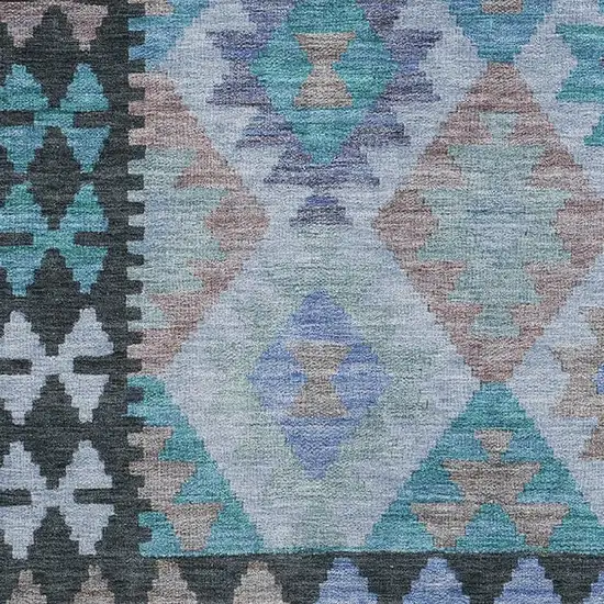 Teal And Charcoal Tribal Washable Area Rug With UV Protection Photo 3
