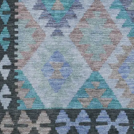 Teal And Charcoal Tribal Washable Area Rug With UV Protection Photo 3