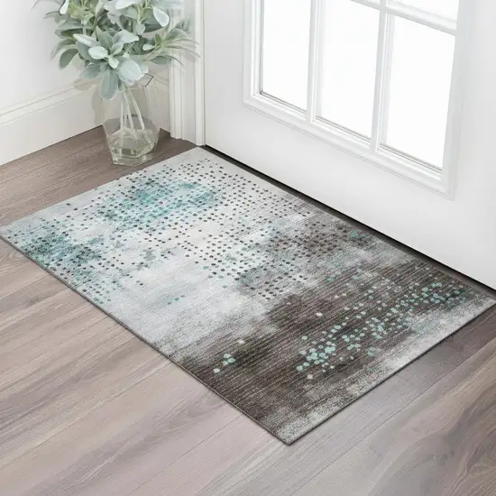 Teal And Chocolate Geometric Washable Area Rug With UV Protection Photo 2