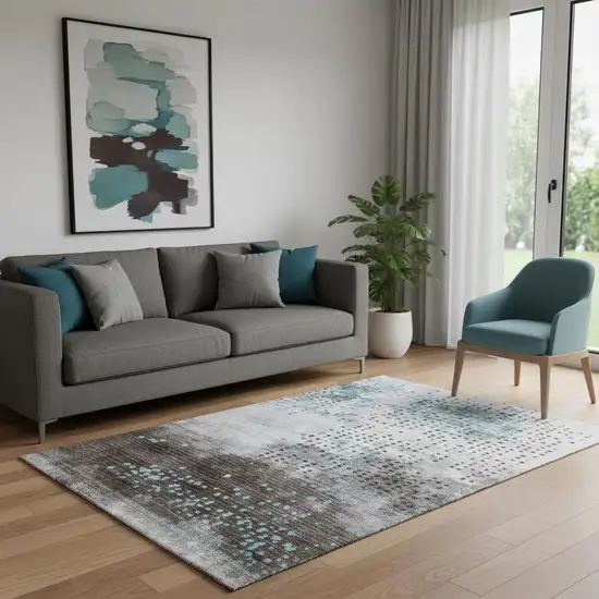 Teal And Chocolate Geometric Washable Area Rug With UV Protection Photo 2