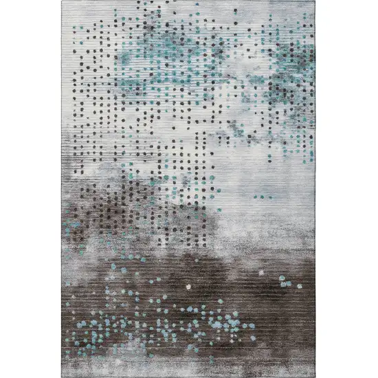 Teal And Chocolate Geometric Washable Area Rug With UV Protection Photo 4