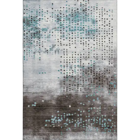 Teal And Chocolate Geometric Washable Area Rug With UV Protection Photo 1