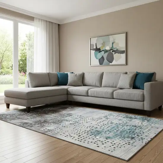 Teal And Chocolate Geometric Washable Area Rug With UV Protection Photo 2