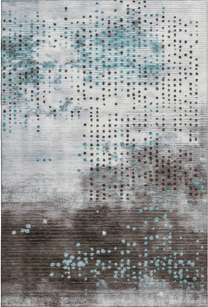 Teal And Chocolate Geometric Washable Area Rug With UV Protection Photo 1
