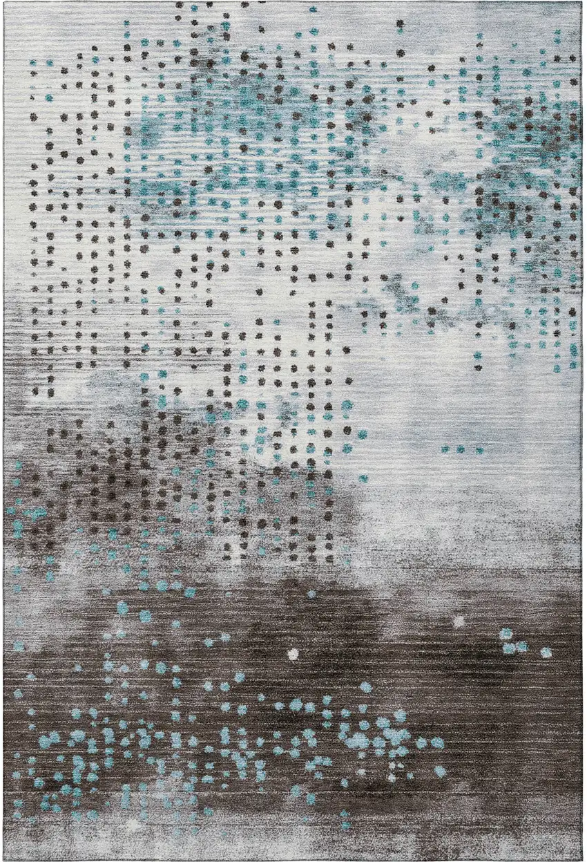 Teal And Chocolate Geometric Washable Area Rug With UV Protection Photo 4