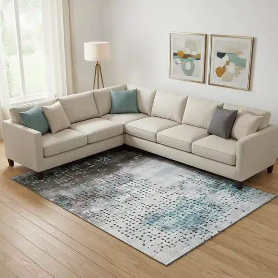 Teal And Chocolate Geometric Washable Area Rug With UV Protection Photo 2