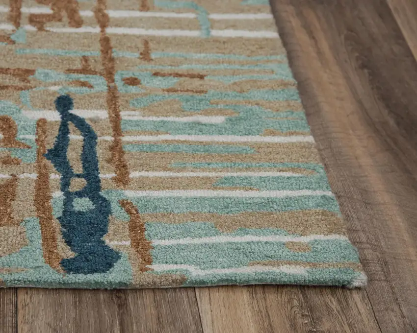 Teal And Copper Abstract Hand Tufted Area Rug Photo 1