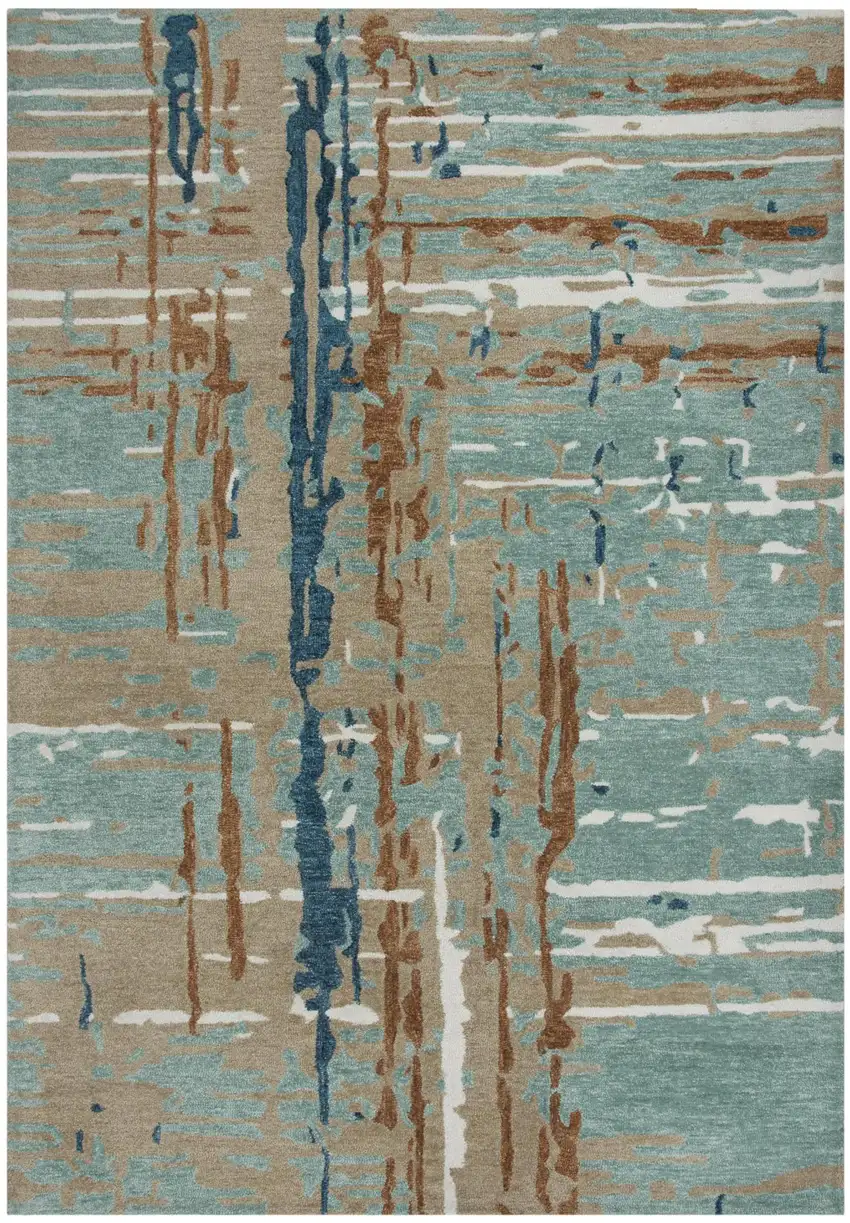 Teal And Copper Abstract Hand Tufted Area Rug Photo 2
