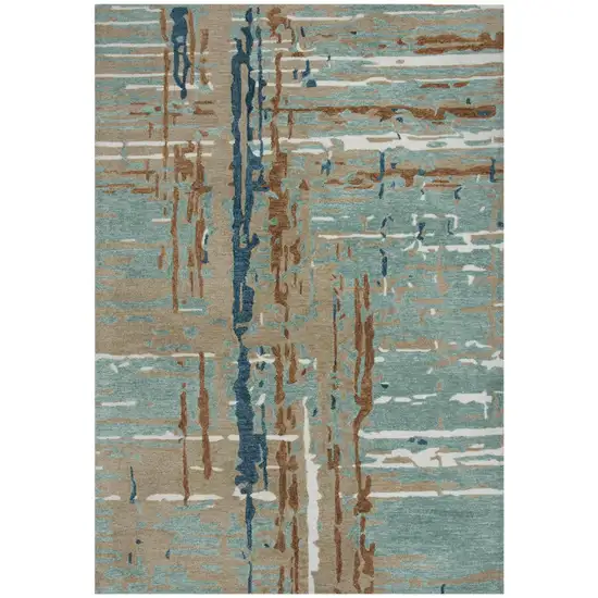 Teal And Copper Abstract Hand Tufted Area Rug Photo 2