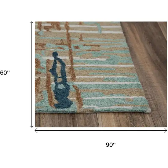 Teal And Copper Abstract Hand Tufted Area Rug Photo 6