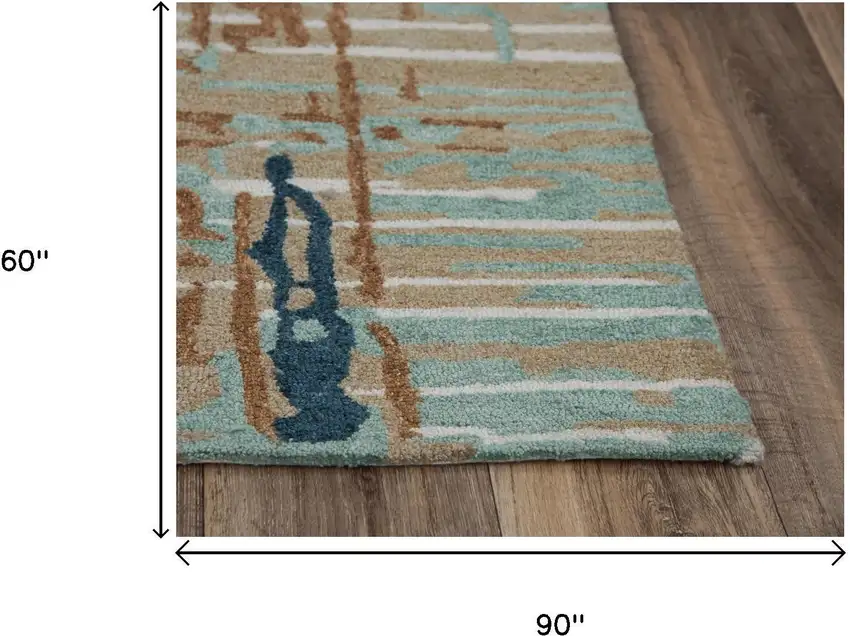 Teal And Copper Abstract Hand Tufted Area Rug Photo 6