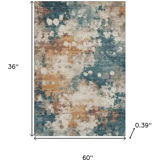 Teal And Copper Abstract Washable Area Rug With UV Protection Photo 9