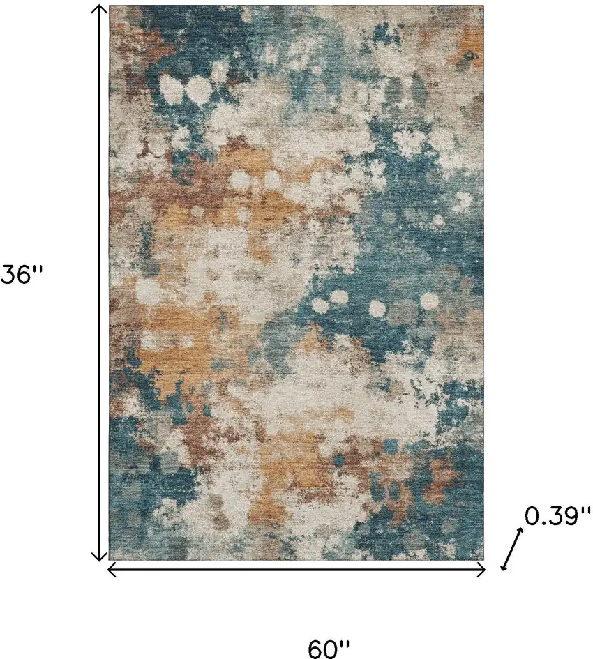 Teal And Copper Abstract Washable Area Rug With UV Protection Photo 9
