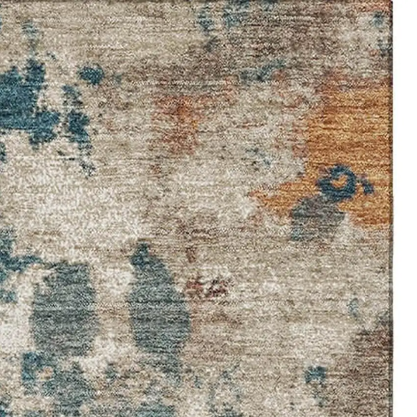 Teal And Copper Abstract Washable Area Rug With UV Protection Photo 3