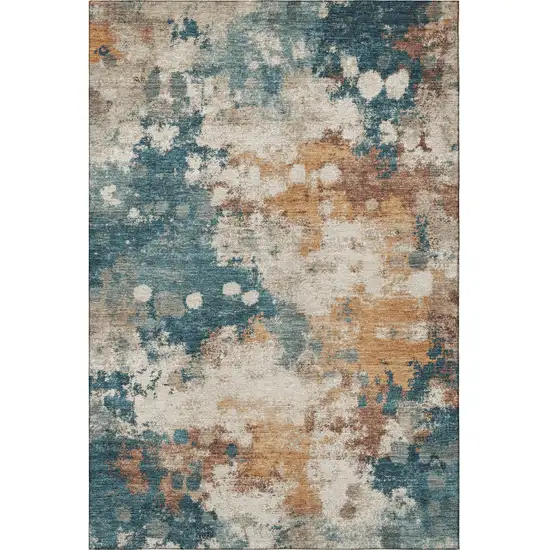 Teal And Copper Abstract Washable Area Rug With UV Protection Photo 4