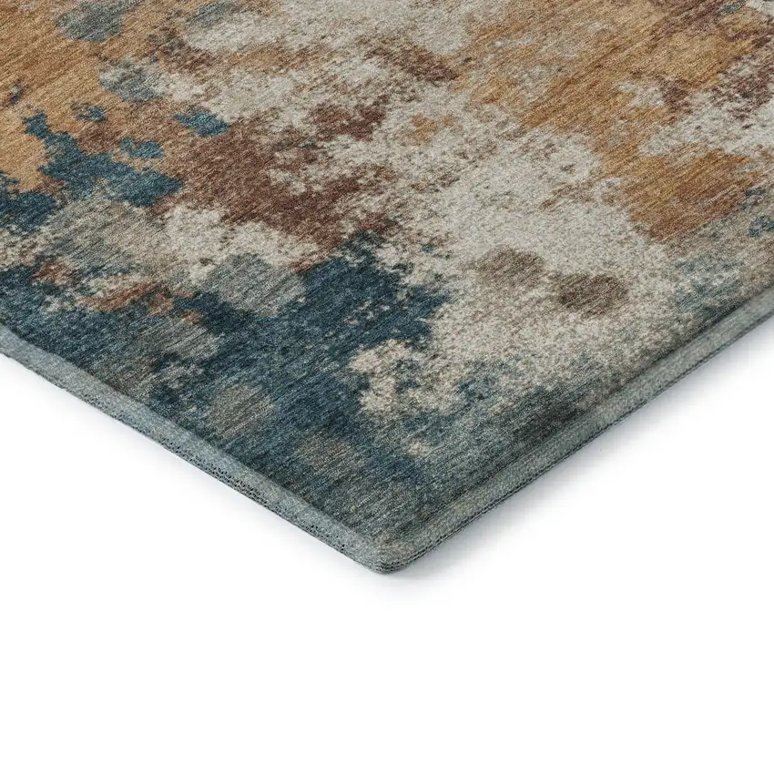 Teal And Copper Abstract Washable Area Rug With UV Protection Photo 7