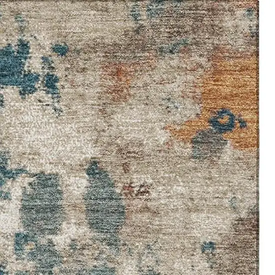 Teal And Copper Abstract Washable Area Rug With UV Protection Photo 4