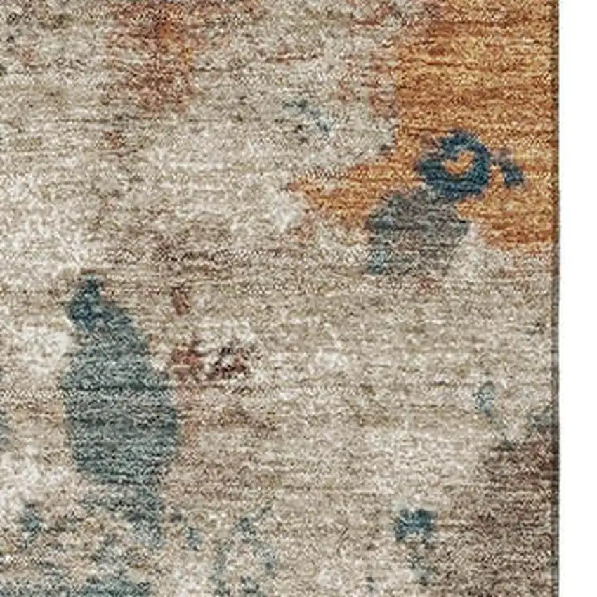 Teal And Copper Abstract Washable Area Rug With UV Protection Photo 3