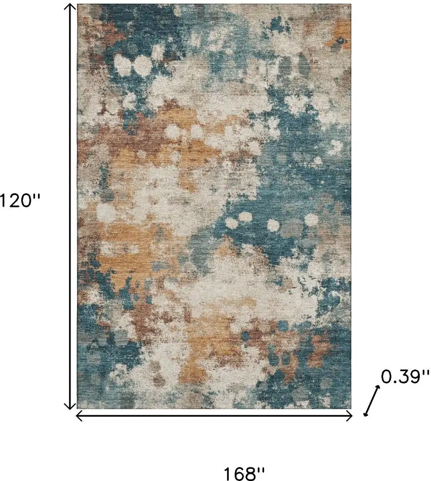 Teal And Copper Abstract Washable Area Rug With UV Protection Photo 9