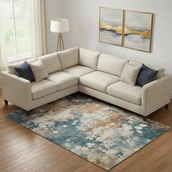 Teal And Copper Abstract Washable Area Rug With UV Protection Photo 2