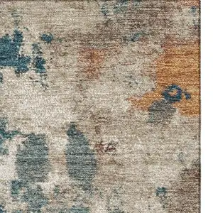 Photo of Teal And Copper Abstract Washable Area Rug With UV Protection