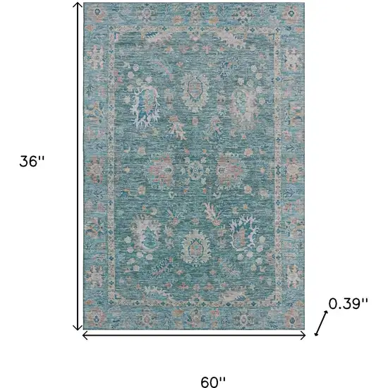 Teal And Copper Oriental Washable Area Rug With UV Protection Photo 9