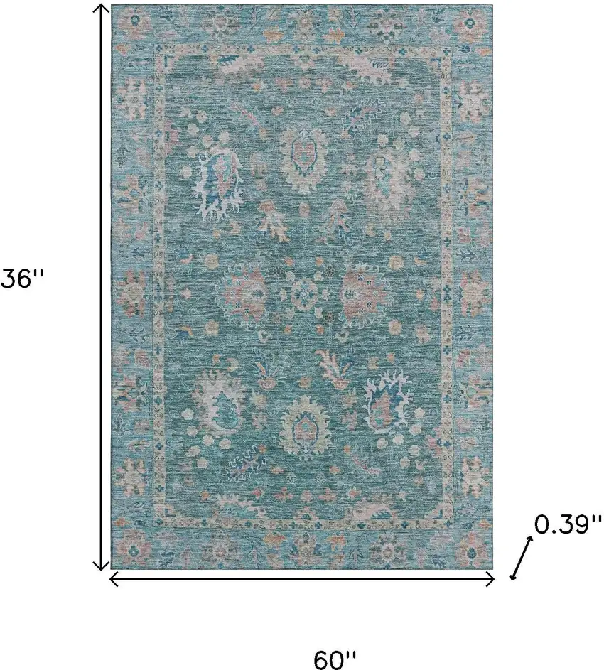 Teal And Copper Oriental Washable Area Rug With UV Protection Photo 9