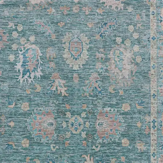 Teal And Copper Oriental Washable Area Rug With UV Protection Photo 3