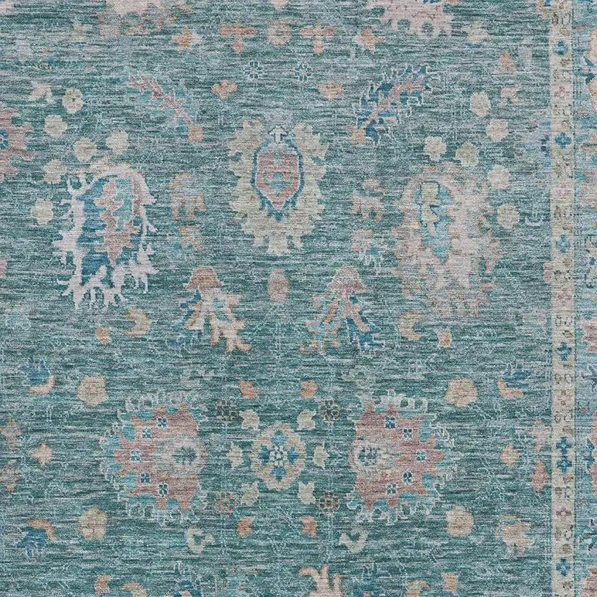 Teal And Copper Oriental Washable Area Rug With UV Protection Photo 3