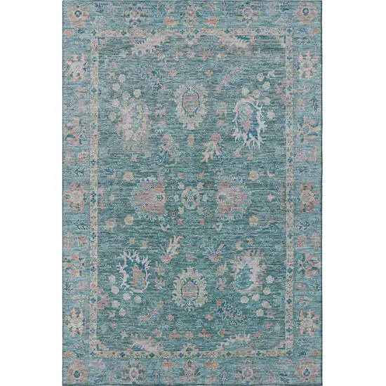 Teal And Copper Oriental Washable Area Rug With UV Protection Photo 4