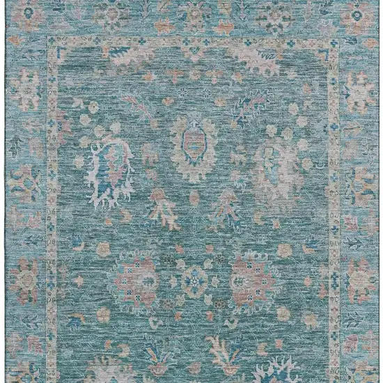 Teal And Copper Oriental Washable Area Rug With UV Protection Photo 3