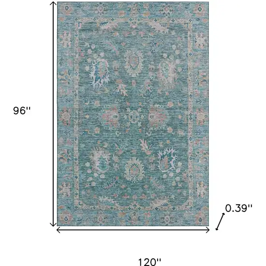 Teal And Copper Oriental Washable Area Rug With UV Protection Photo 9