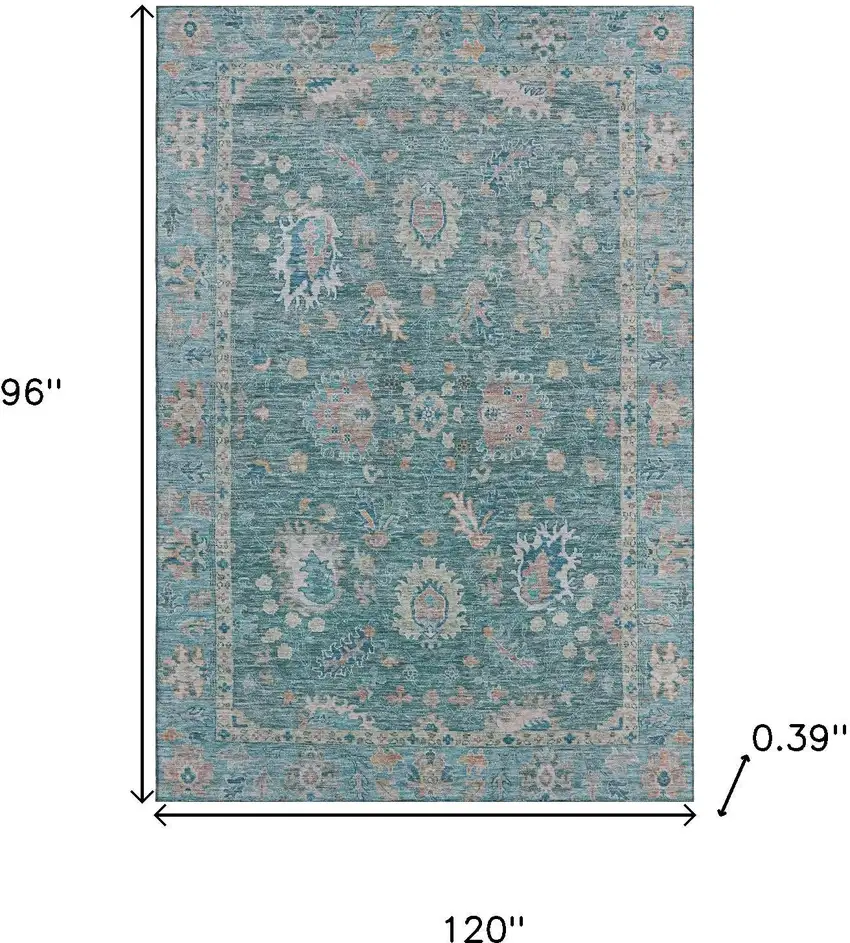 Teal And Copper Oriental Washable Area Rug With UV Protection Photo 9