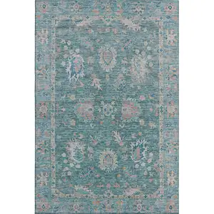 Photo of Teal And Copper Oriental Washable Area Rug With UV Protection