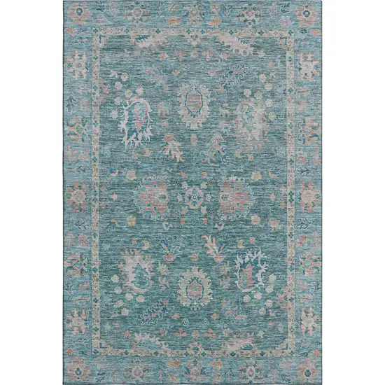 Teal And Copper Oriental Washable Area Rug With UV Protection Photo 1