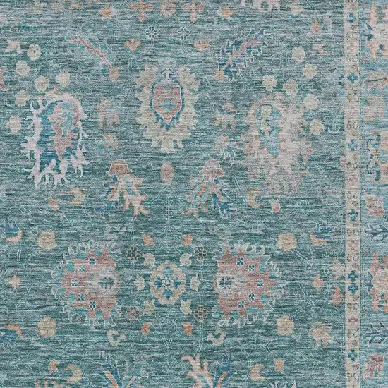 Teal And Copper Oriental Washable Area Rug With UV Protection Photo 3