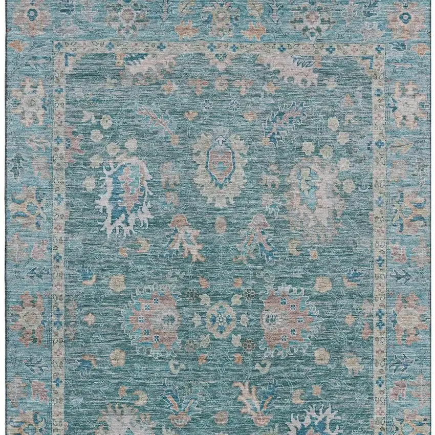 Teal And Copper Oriental Washable Area Rug With UV Protection Photo 4