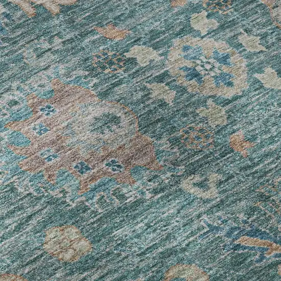 Teal And Copper Oriental Washable Area Rug With UV Protection Photo 8