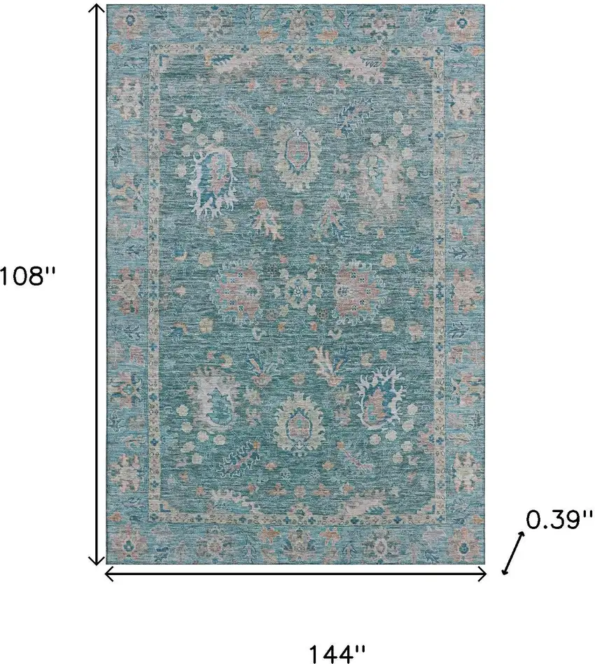 Teal And Copper Oriental Washable Area Rug With UV Protection Photo 9